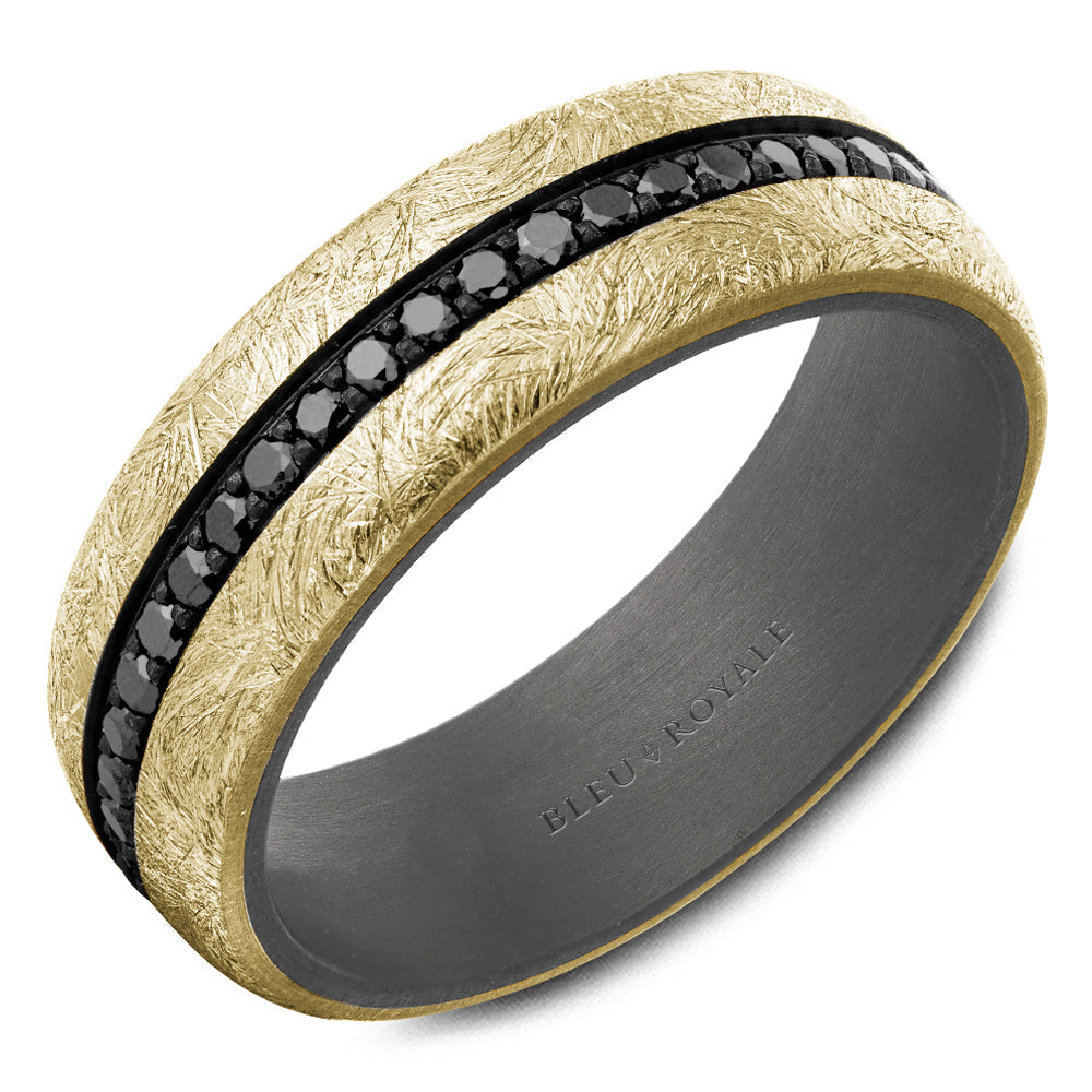 Yellow and grey band with black diamond inlay.