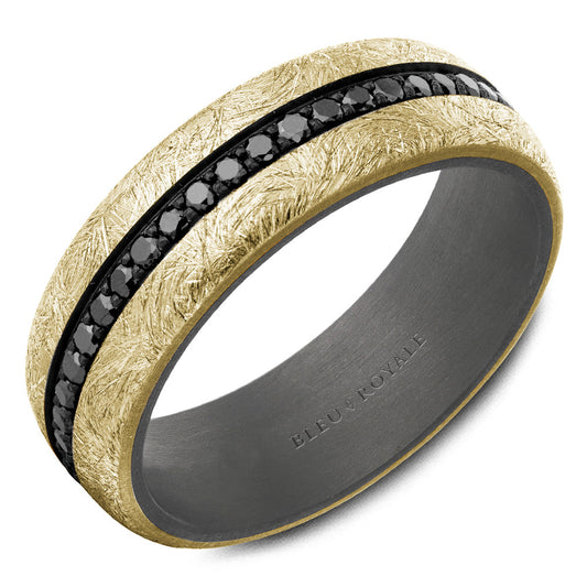 Yellow and grey band with black diamond inlay.