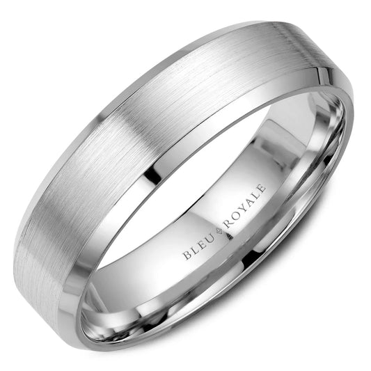14K white gold carved band, satin finish.