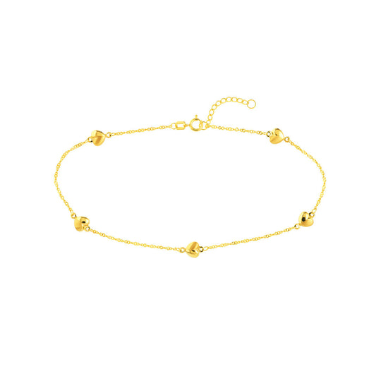 14K yellow gold ankle bracelet with beads.
