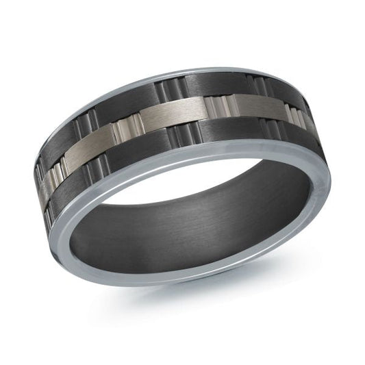 Tantalum titanium carved band, black grey finish.