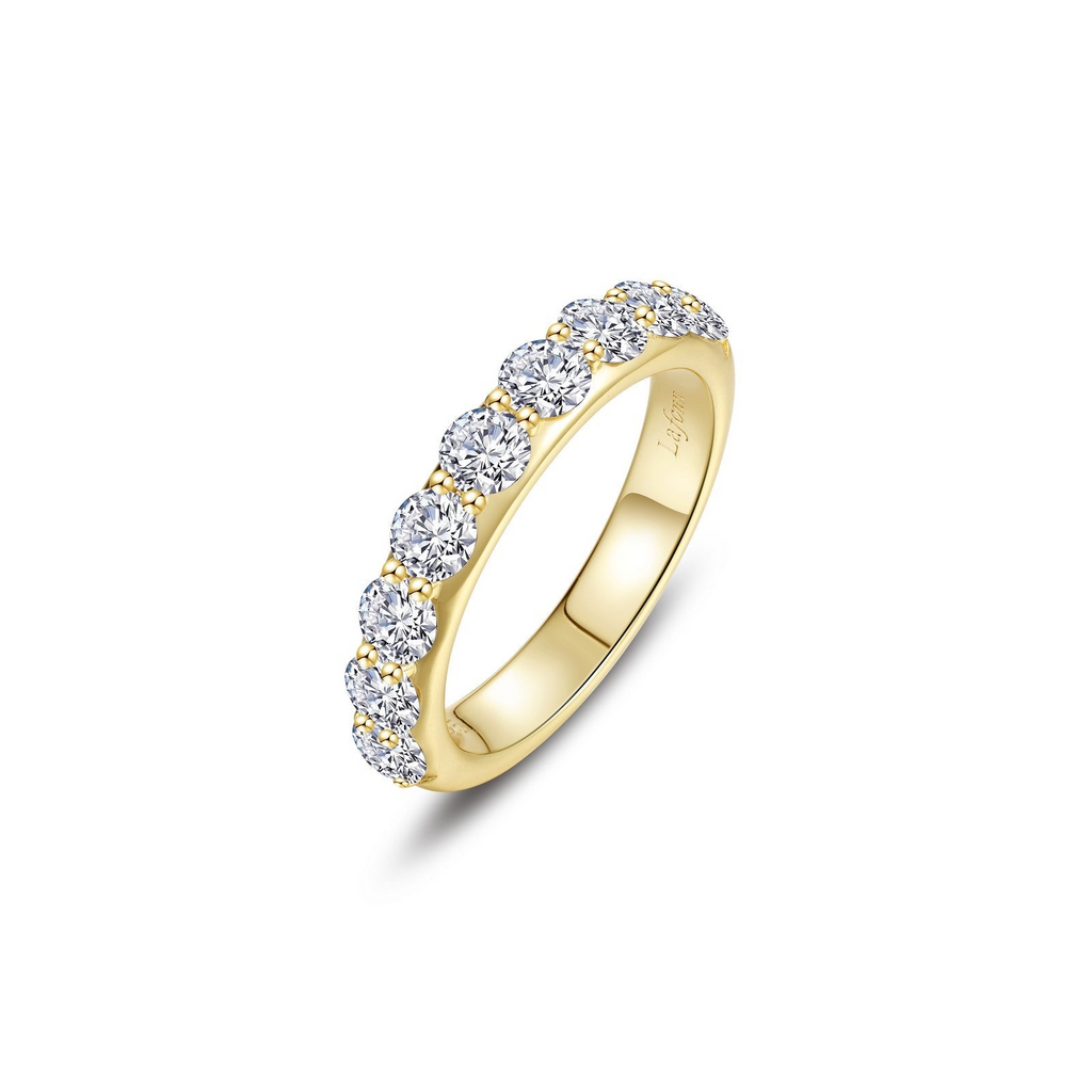 Yellow sterling silver ring with round simulated diamonds.