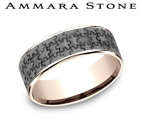 Tantalum and rose gold carved men's band.