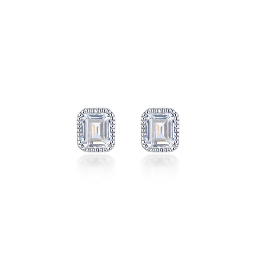 Emerald-cut simulated diamond earrings in silver.