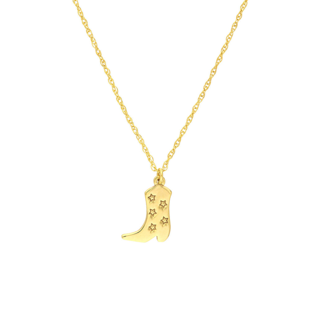 Yellow gold boot pendant with star engravings.