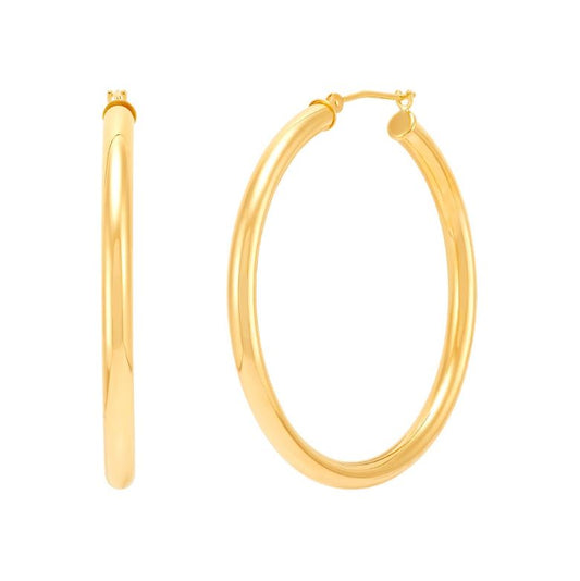 14K yellow gold large hoop earrings.