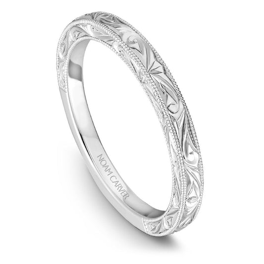 Engraved white gold band with floral design.