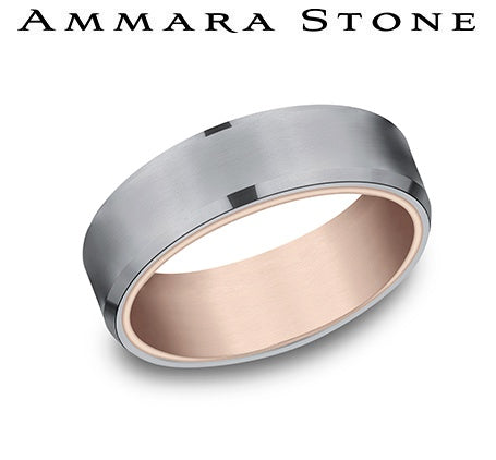 Tantalum grey rose carved men's band.