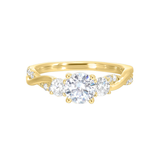 Three-stone diamond ring, yellow gold band.