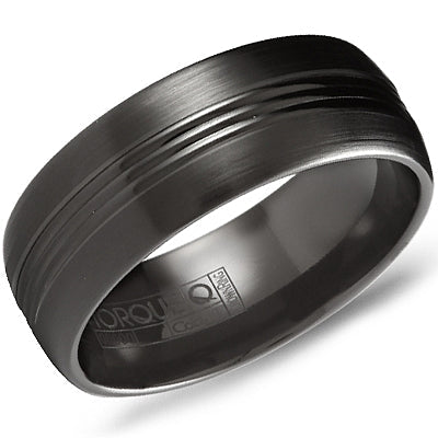 Cobalt black band, carved design, satin finish.