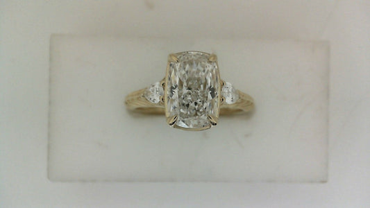 ReMARKable Designs Side-Stone Lab-Grown Diamond Complete Engagement Ring in 14 Karat Yellow Gold with 2.02ct Elongated Cushion Center Lab-Grown Diamond, Color: F, Clarity: VVS2