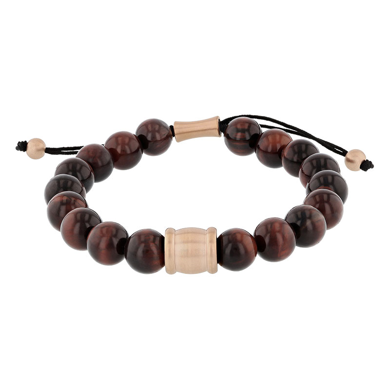 Rose stainless steel, dark gemstone bead bracelet.