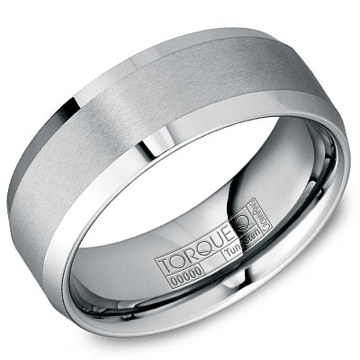 Tungsten carbide white band, polished satin finish.