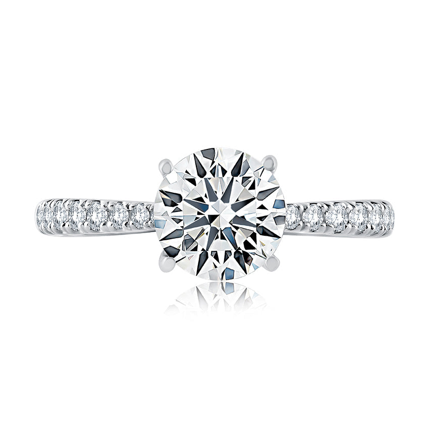 White gold ring with round diamond accents.