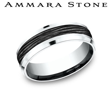 Titanium white band with carved design.