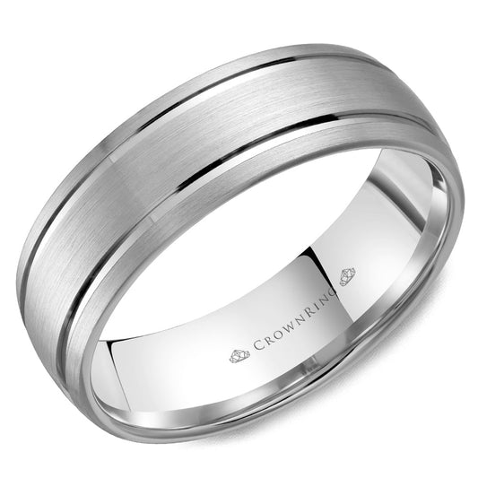 14K white gold band, polished satin finish.