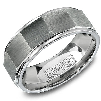 Tungsten carbide grey band, carved polished finish.