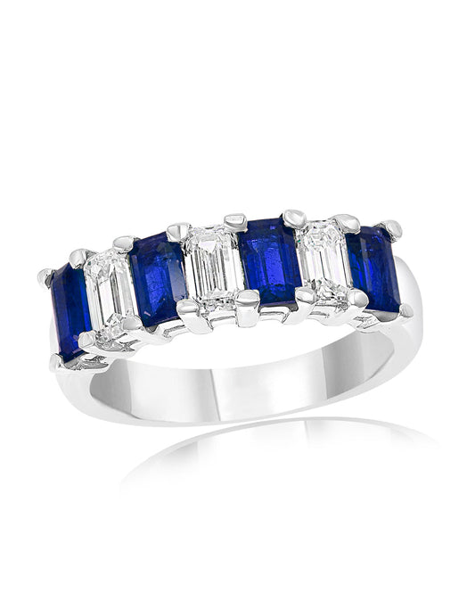 ReMARKable Designs Color Gemstone Band in 14 Karat White Gold with 4 Emerald Sapphires 1.23ctw
