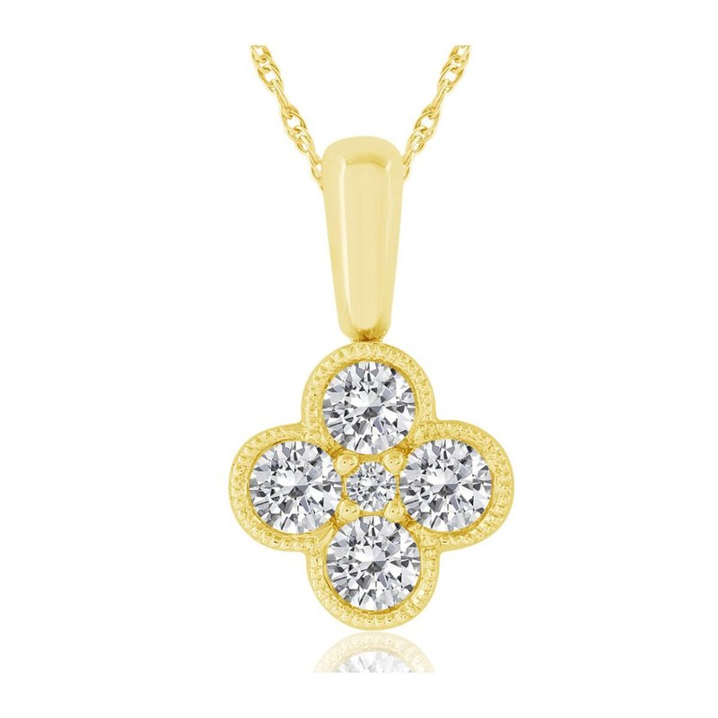 Clover design, round diamonds, yellow gold.