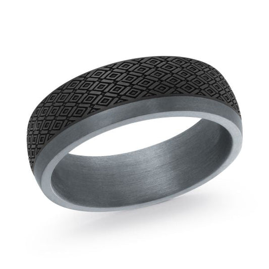 Tantalum carbon fiber carved black-grey band.