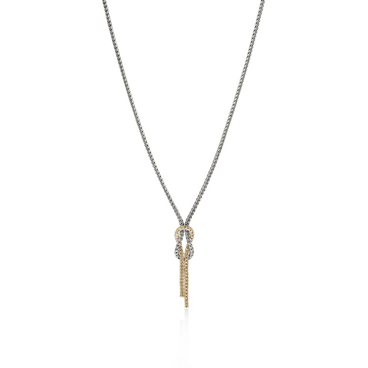 Sterling silver tassel necklace, white-yellow accents.