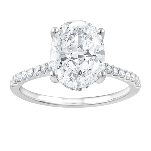 ReMARKable Designs Hidden Accent Side Stone Complete Engagement Ring in 14 Karat White Gold with 3.00ctw of Round Lab-Grown Diamonds, Clarity: VS1, Color: F