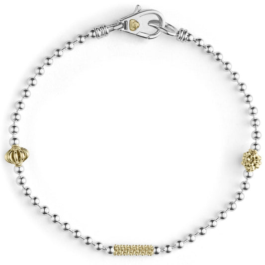 Sterling silver ball chain bracelet, gold accents.