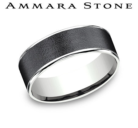 Tantalum white-grey carved band, polished finish.