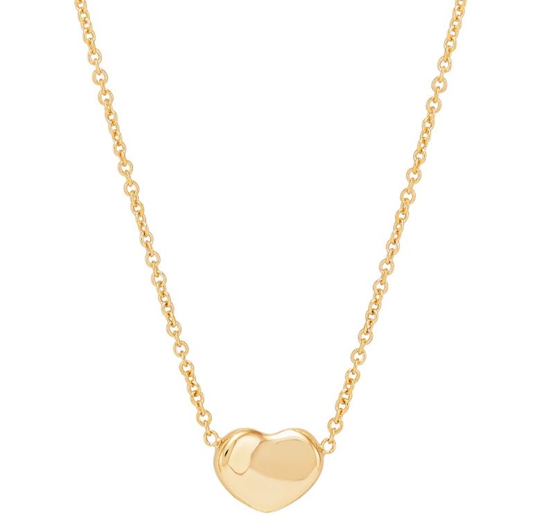 14K yellow gold heart necklace, no stones.
