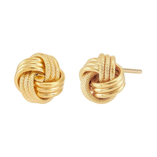 14K yellow gold love knot earrings.