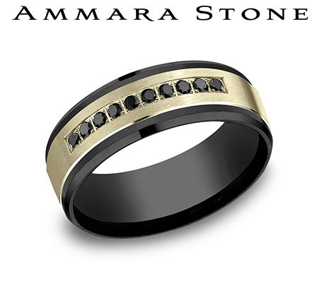 Black-yellow titanium band with black diamonds.