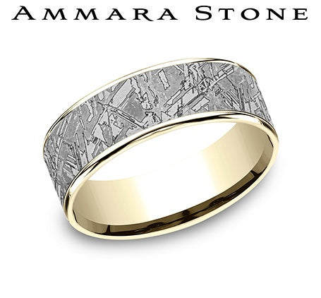 Tantalum yellow-grey carved men's band.