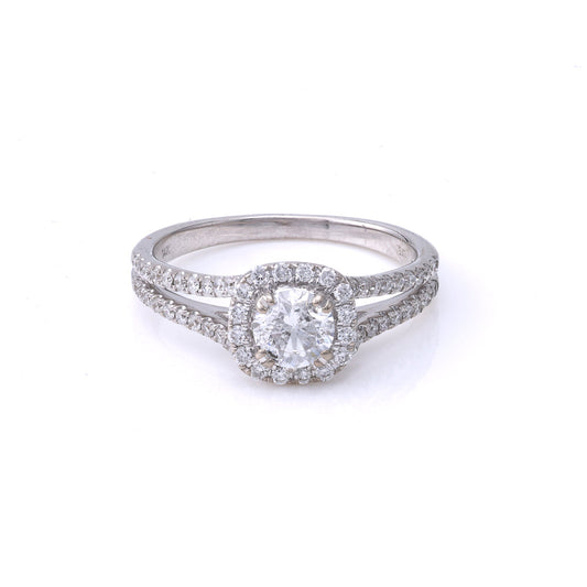 ReMARKable Estate Halo Side Stone Natural Diamond Complete Engagement Ring in 14 Karat White Gold, Ladies Size 5.25