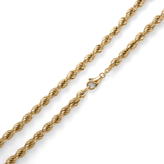 Polished 14K yellow gold rope chain.