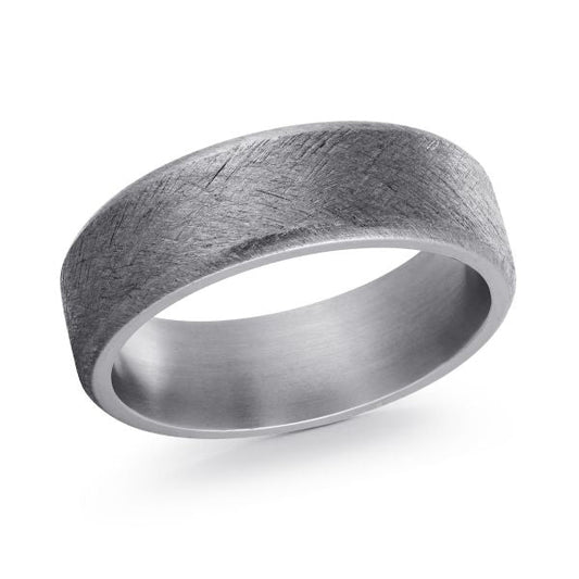 Tantalum grey carved band, satin-wire brushed finish.