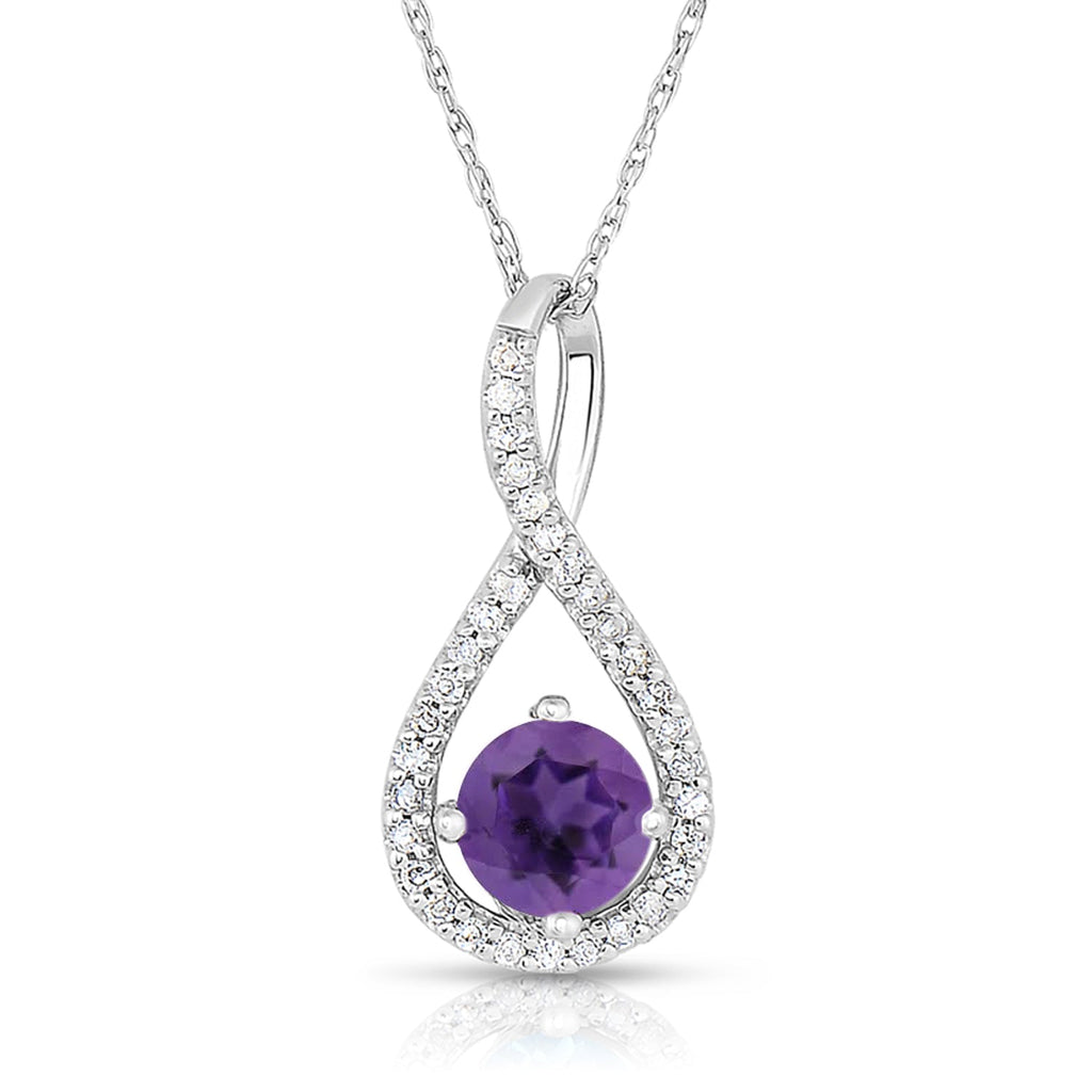 Sterling silver necklace with amethyst and diamonds.