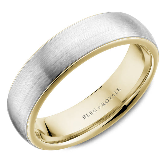 White and yellow gold band, brushed finish.