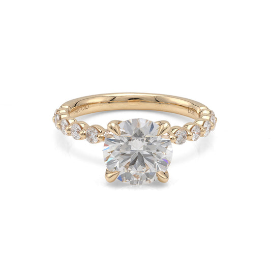 14K yellow gold ring with round diamonds.