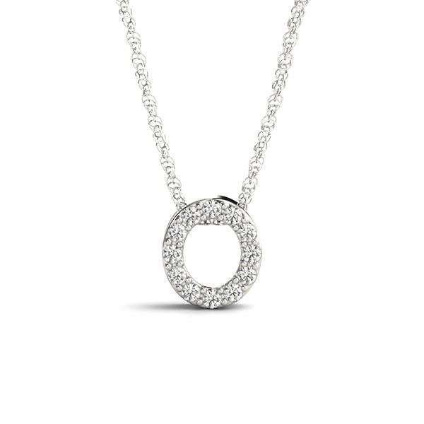 Round diamond pendant, white gold necklace.
