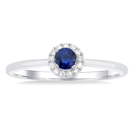 Sapphire ring with diamond halo.
