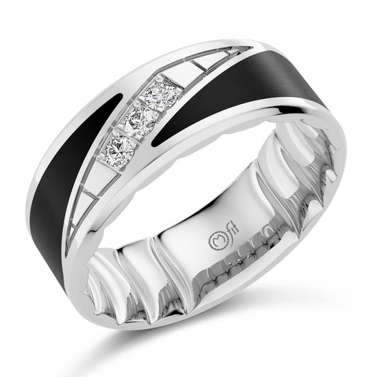 Satin-finish 14K white-yellow carved band.