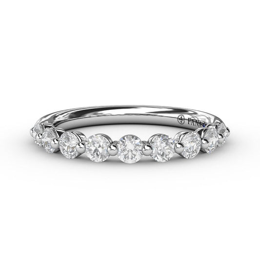 White gold band with round diamonds.
