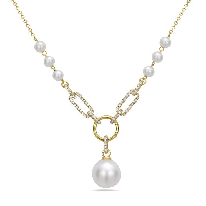 Yellow gold necklace with pearls and diamonds.