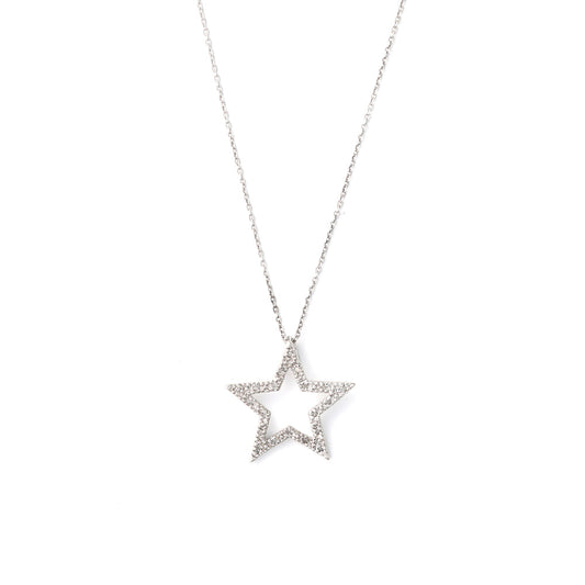 Star-shaped sterling silver diamond pendant necklace.