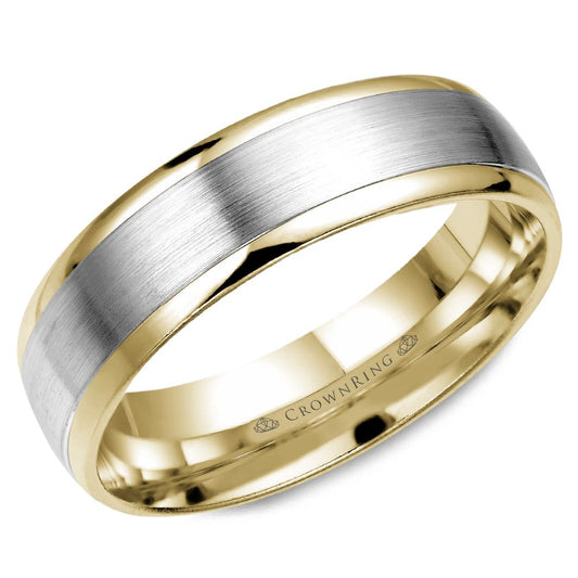 14K white-yellow gold men's carved band.