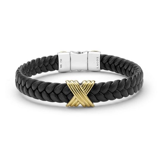 LAGOS Anthem Collection Braid Bracelet (No Stones) in Sterling Silver with Leather White and Yellow