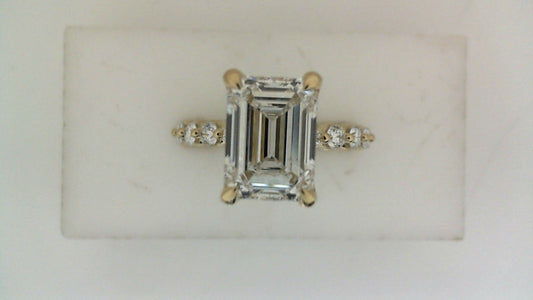 ReMARKable Designs Side Stone Lab-Grown Diamond Complete Engagement Ring in 14 Karat Yellow Gold, Size 7