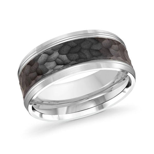 Carbon fiber and white gold men's band.