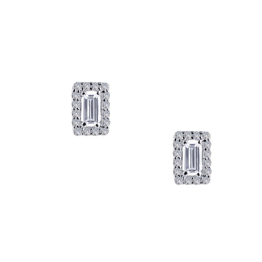 Rectangular simulated diamond earrings, platinum setting.