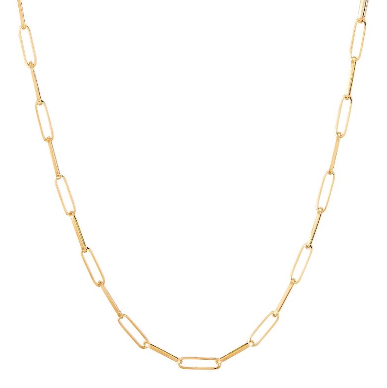 14K yellow gold paperclip chain necklace.